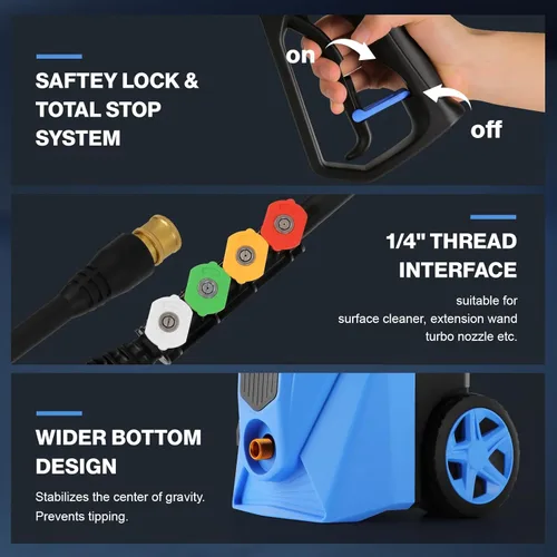 Miniatura 4 de 2025 Nuevo Limpiador a Presión de 5000 PSI, Limpiador de Potencia con Manguera de Extensión Resistente de 10 Metros y 4 Boquillas, Compatible