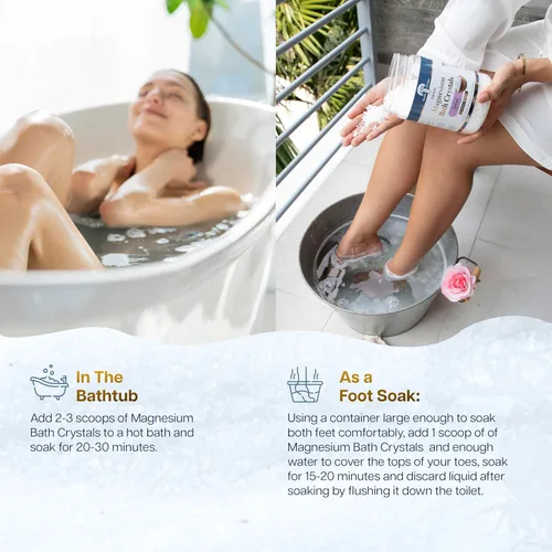 Miniatura 4 de Health and Wisdom Cristales de baño de magnesio – Sales de baño con alta concentración y absorción mejorada para alivio muscular y articular – de 14