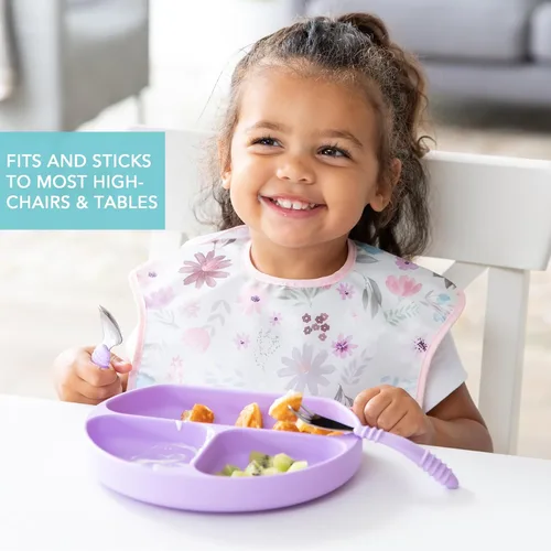 Miniatura 4 de Bumkins Plato de succión para niños pequeños y bebés, plato de agarre dividido de silicona para bebés y niños, destete LED para bebés, suministros
