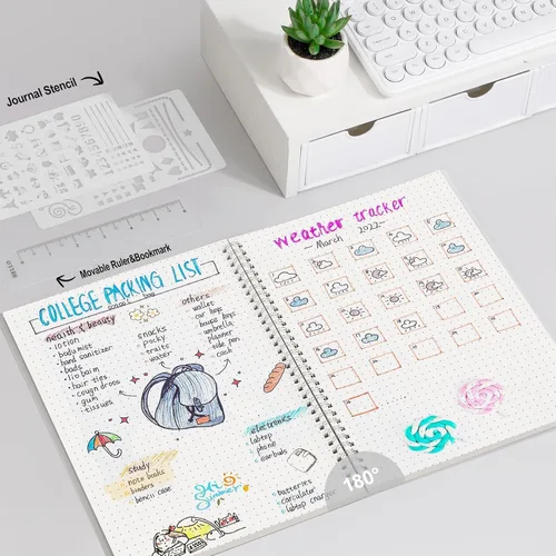 Miniatura 6 de AHGXG Diario Punteado con Viñetas - Cuaderno Espiral con Cuadrícula de Puntos de 8.5" x 11", A4 Cuaderno Grande Punteado, Papel Grueso de 100 GSM