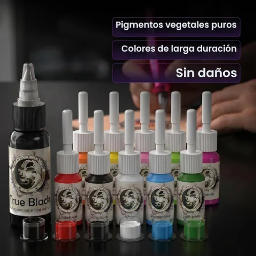 Miniatura 8 de Wormhole Tattoo Kit para principiantes Kit completo de máquina de tatuaje rotativa con 11 piezas de tinta de tatuaje, 10 agujas de cartucho, fuente