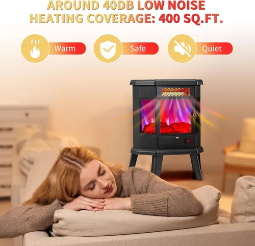 Miniatura 7 de RealSmart Calentador eléctrico de chimenea de 22 pulgadas, estufa de chimenea independiente de cuarzo infrarrojo para uso en interiores con control