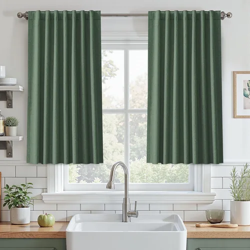 Miniatura 17 de UHITECH Cortinas cortas de lino de 24 pulgadas de largo para ventanas pequeñas de granja, cortinas opacas modernas para sala de estar, pestañas
