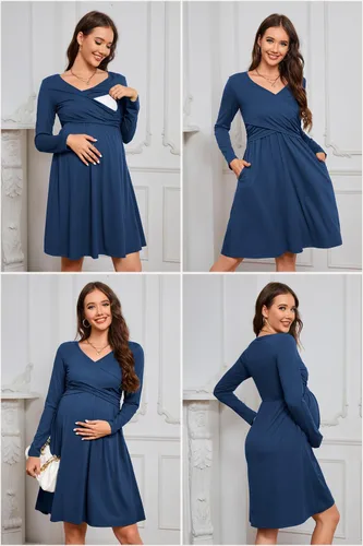 Miniatura 4 de OUGES Vestidos de maternidad con cuello en V para mujer, vestido de lactancia materna, baby shower