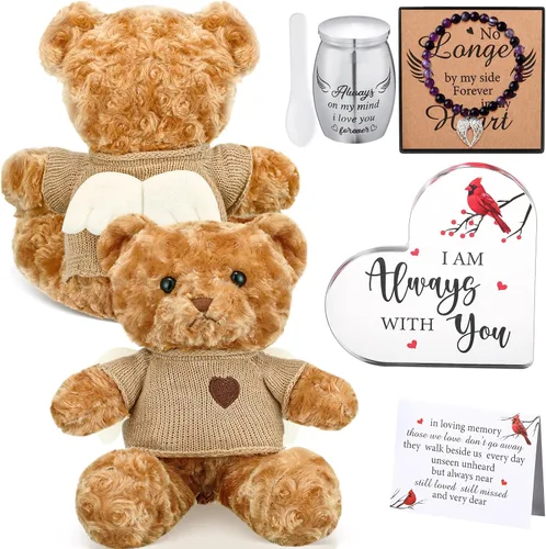 Miniatura 14 de Kenning Juego de Regalo Funerario de 5 Piezas para Cremación, Oso de Peluche para Cenizas con Cuchara, Pequeña Urna de Recuerdo, Placa Memorial