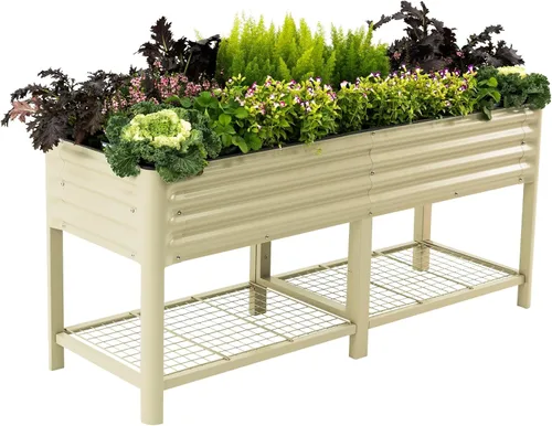 Miniatura 16 de Cama de jardín elevada rodante - Serie V, camas de jardín de 2' x 4' con patas y estante de almacenamiento para patio y porche, capacidad