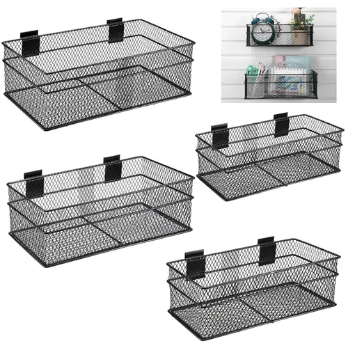 Barydat Juego de 4 cestas de metal ventilado para colgar en la pared, accesorios para colgar en la pared, accesorios para panel de almacenamiento de