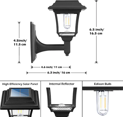 Miniatura 4 de LeiDrail Farol solar de pared, 2 modos de luces solares para valla con bombilla Edison, accesorios para casa de juegos al aire libre, impermeable