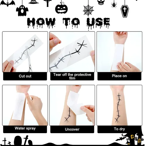 Miniatura 3 de Nosiny 20 hojas de calcomanías de tatuaje de puntadas de Halloween, cicatrices falsas, tatuajes temporales, accesorios de cosplay de terror