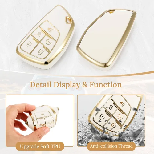 Miniatura 2 de para Buick - Funda para llavero con llavero de cuerda trenzada metálica anti-pérdida mejorada, carcasa suave de TPU exquisita para Avenir Envision