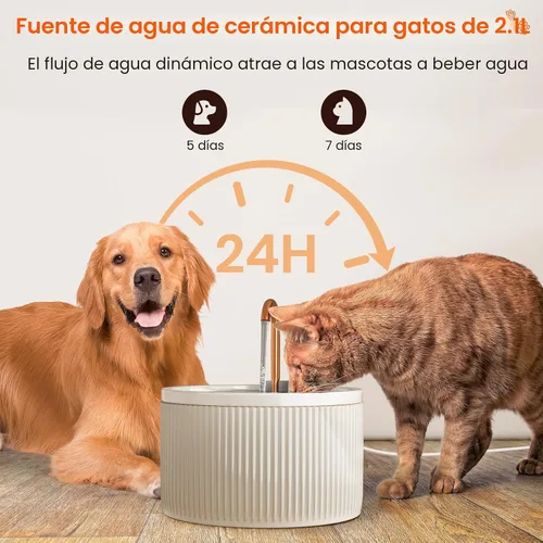 Miniatura 5 de MISFANS Fuente de Agua de Cerámica para Gatos - 2.1L/71oz - Cuerpo Totalmente de Cerámica y Caño de Agua de Cobre Puro - No Tóxico - Fuente