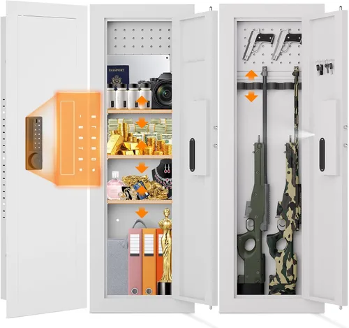 Miniatura 11 de Caja fuerte de pared de 135 cm entre los tachuelas, caja fuerte oculta con sistema de alarma dual y modo silencioso, caja fuerte de pared para armas