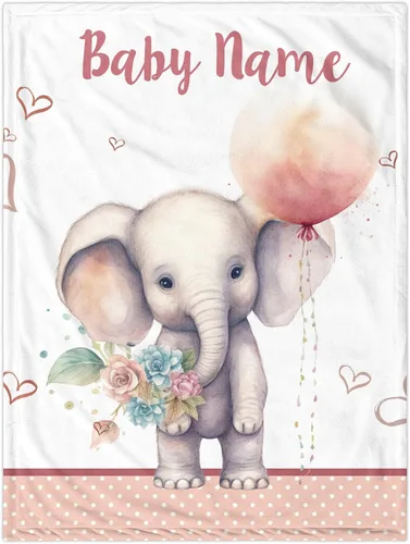 Miniatura 13 de Manta de bebé personalizada de elefante, manta de bebé floral con nombre para niñas, mantas de recepción de felpa suave para bebés recién nacidos
