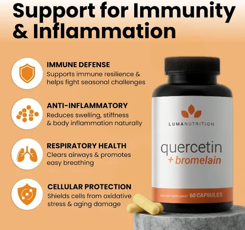 Miniatura 2 de Luma Nutrition Quercetina 500mg - Suplemento de quercetina con bromelina - Antioxidante - Apoyo inmunológico - Vegano y sin gluten - 60 cápsulas