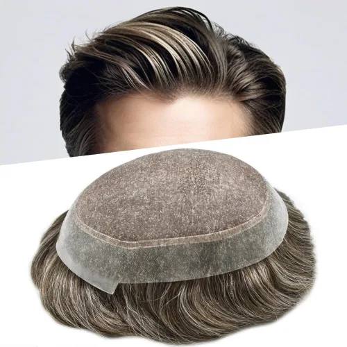 Miniatura 104 de Tupé para hombres, piezas de cabello humano real, sistema de unidades de cabello natural, línea capilar natural, pieza de repuesto para hombres