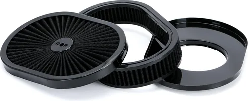 Miniatura 2 de PTNHZ 12"x2" Conjunto de Filtro de Aire Ovalado Limpiador de Flujo de 5-1/8" Cuello de Carburador con Tapa de Flujo Continuo de Alto Flujo Cromado