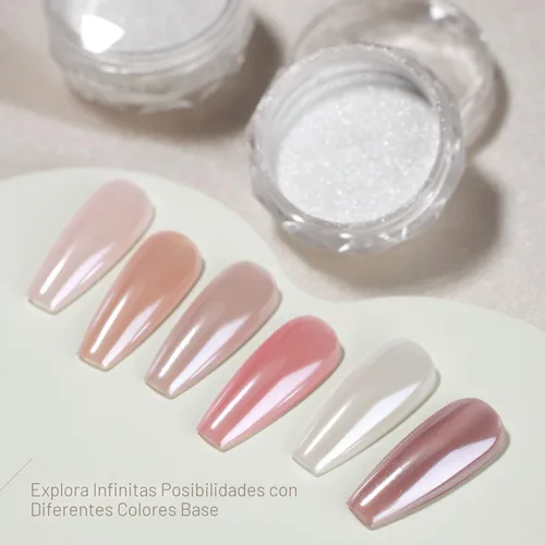 Miniatura 2 de GAOY Polvo de uñas de cromo perla blanca, efecto espejo, pigmento brillante, sirena, aurora, decoración de uñas, blanco brillante