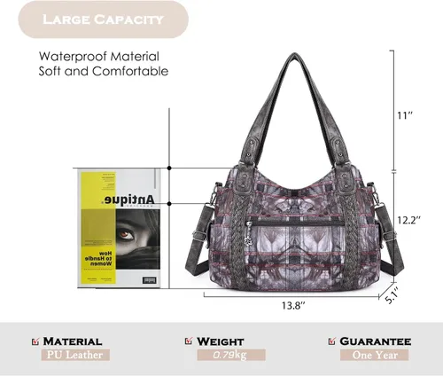 Miniatura 163 de Angel Barcelo - Bolsa de hombro amplia para mujer, diseño Hobo, cuero lavado
