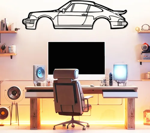 Miniatura 9 de DecoSoul Arte de Pared de Metal con Silueta de Coche 911, Coche Deportivo, Decoración de Línea de Silueta Automotriz, Cueva de Hombre, Regalo