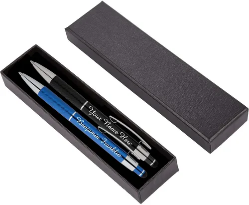 Miniatura 7 de ExpressDesigns™ - Set de regalo de bolígrafos personalizados - Paquete de 2 bolígrafos de metal con caja de regalo - Bolígrafo de lujo grabado