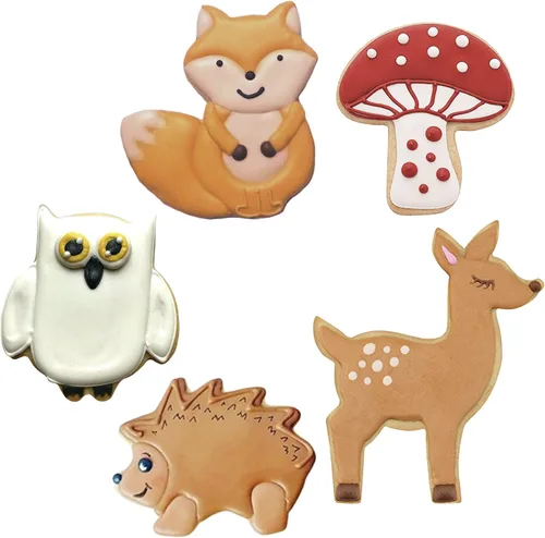 Miniatura 3 de Ann Clark - Juego de 5 cortadores de galletas Woodland, fabricado en Estados Unidos, setas, búho, zorro, ciervo, erizo
