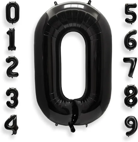 AULE Globos grandes de 40 pulgadas, número 0, negros, grandes, de papel de aluminio, globos de número de helio 0-9, gigantes, jumbo, felices, para
