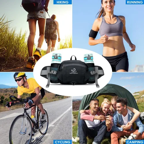 Miniatura 8 de Waterfly - Riñonera Fanny Pack: Bolso Fanny con 2 soportes para botellas de agua, cinturón lumbar, para senderismo, caminatas, correr, trotar