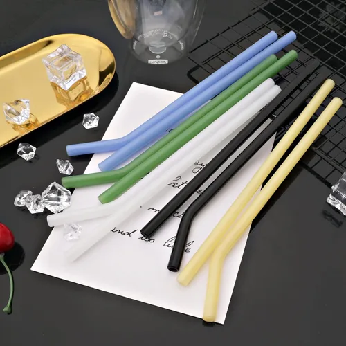 Miniatura 2 de JASHII 8 popotes de vidrio negro, reutilizables, de cristal, colorido, resistente a las roturas, con 2 cepillos de limpieza para batidos, batidos