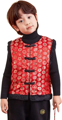 Miniatura 2 de Mud Kingdom Chaleco unisex para niños, forro polar, año nuevo chino, abotonado, vintage