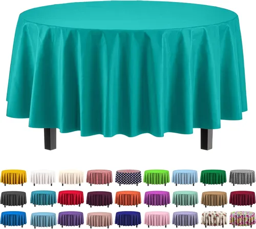 Miniatura 11 de Party Solids Paquete de 4 manteles de plástico color azul aguamarina, 54 x 108 pulgadas, mantel desechable para fiestas y pícnics