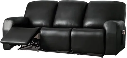 Miniatura 9 de Vctops - Funda elástica de 6 piezas para sofá biplaza reclinable, de cuero sintético impermeable, protector de muebles antideslizante con borde Negro