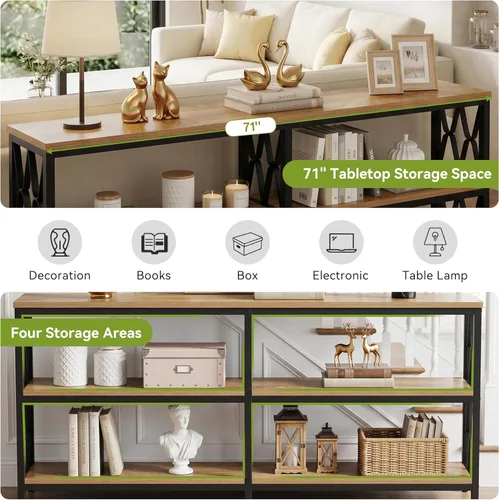 Miniatura 8 de LITTLE TREE Console Table with Storage Shelves, 70.9" Industrial 3-Tier Sofa Table for Living Room, Long Foyer Table Entryway Table for Hallway