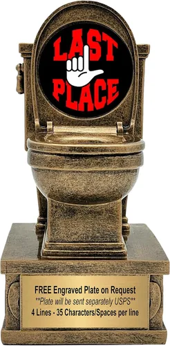 Miniatura 14 de Decade Awards Trofeo de pedestal dorado para inodoro con insertos opcionales, 7 pulgadas de alto, placa grabada bajo petición Golf