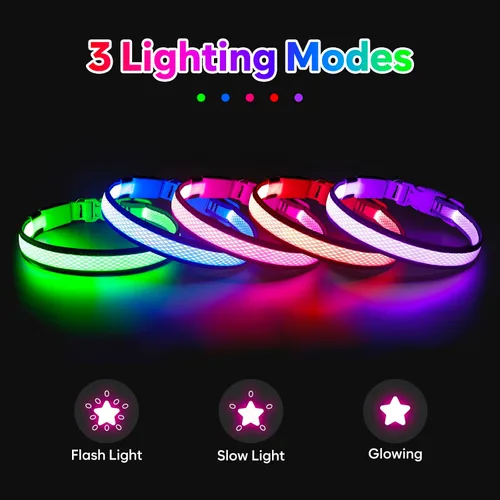 Miniatura 3 de Collar de perro LED, collar de perro con luz USB recargable, luces de perro más brillantes para caminar por la noche, collar de perro ajustable