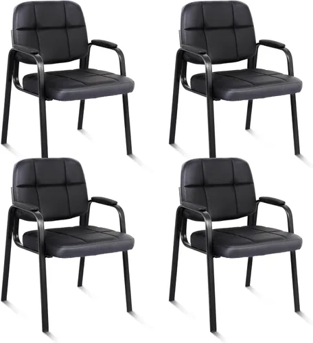Miniatura 40 de CLATINA Sillas de recepción de espera sin ruedas, silla de invitados de cuero con brazos acolchados, modernas sillas de escritorio de oficina marrón