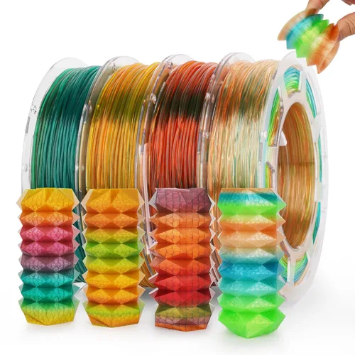 Miniatura 22 de AMOLEN Paquete de filamento PLA de seda para impresora 3D de 4.4 lbs, paquete de ácido poliláctico de doble color de 0.069 in, filamento PLA