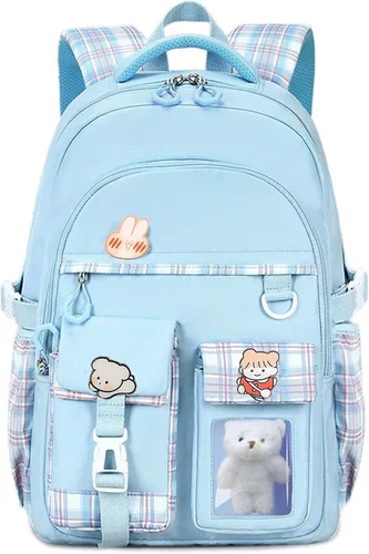 Miniatura 13 de PRLINJSK Mochila para niñas, mochila escolar linda para niñas, niños y adolescentes, mochila Kawaii para primaria, Negro, Mediana, Mochilas