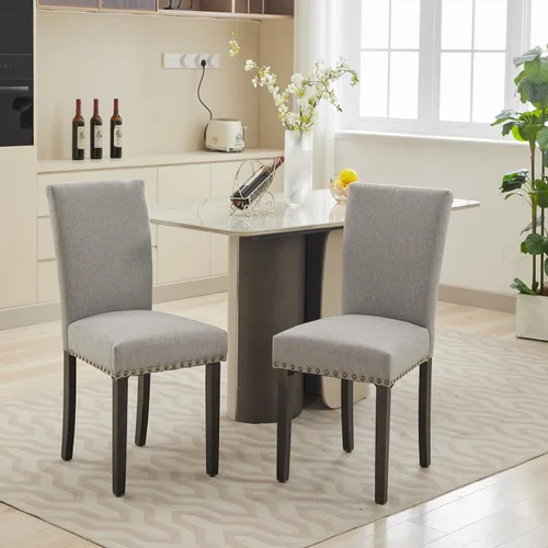 Miniatura 10 de Garvee Juego de 2 sillas de comedor Parson tapizadas de tela con ribete de cabeza de clavo/asiento acolchado, silla Parson moderna y elegante