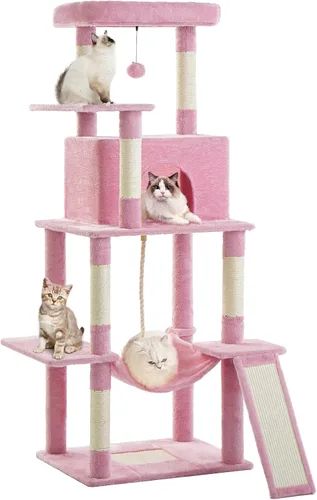 Miniatura 14 de ABCPET Torre de árbol para gatos de 63 pulgadas de varios niveles para gatos de interior con postes rascadores de sisal, condominio, hamaca, bola