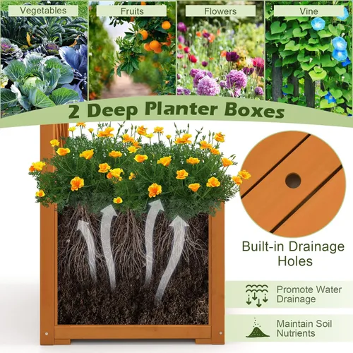 Miniatura 5 de Giantex Pérgola de Jardín con Maceta, Arco de Plantador de Madera con Enrejado, Arco Exterior para Plantas Trepadoras, Vegetales, Hierbas, Blanco