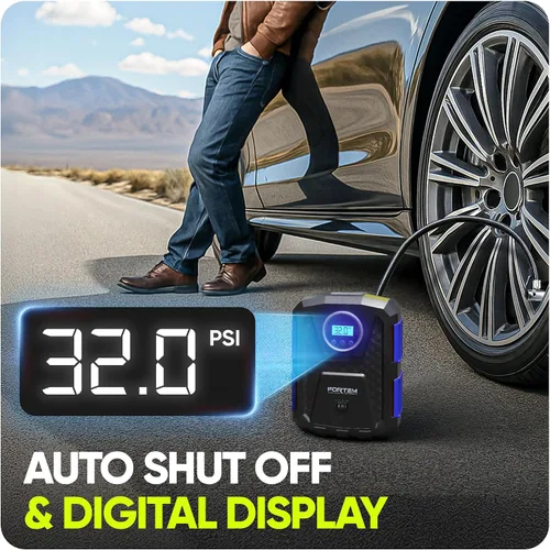 Miniatura 4 de FORTEM Inflador de neumáticos, compresor de aire portátil, bomba de aire para neumáticos de automóvil y bicicletas, bomba de neumáticos de automóvil
