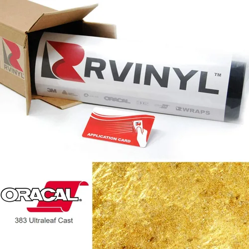 ORACAL Serie 383 Ultraleaf - Película metalizada fundida en oro 003 - 1 x 1 pie - Rollo de vinilo adhesivo permanente para manualidades y cortadores