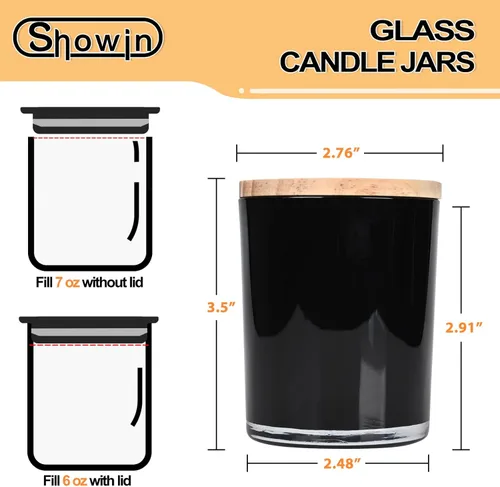 Miniatura 4 de SHOWIN Tarros gruesos para hacer velas, 16 unidades, tarros vacíos de 7 onzas con tapas de madera para hacer velas, contenedor de muestra
