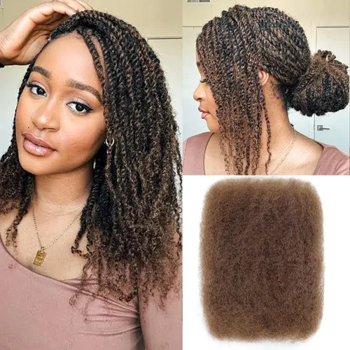 Miniatura 14 de BLL Afro Kinkys - Cabello humano a granel, 100% cabello humano para mini torsión, trenzas, extensiones de rastas, cabello rizado afro, color negro a