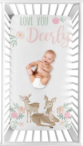 Miniatura 10 de Sweet Jojo Designs Sábanas ajustables para cuna (flores de ciervos del bosque) para niñas, guardería infantil, habitación de niños pequeños