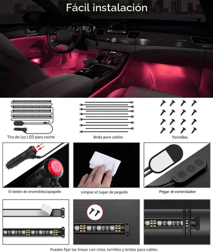 Miniatura 8 de Govee - Luces para interior de auto, tira de luz Led para auto, diseño de dos líneas, impermeables, 4 unidades de 48 ledes, controlador