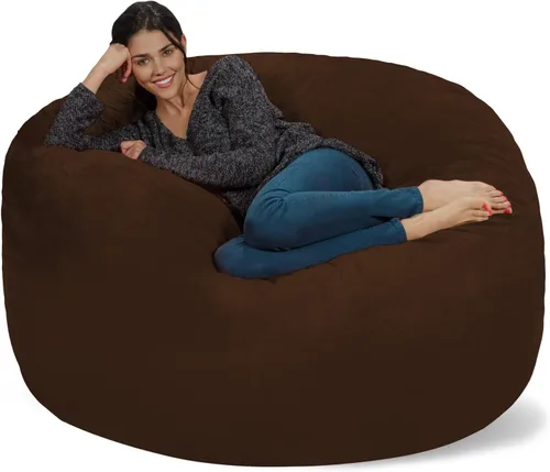 Chill Sack Puf - Sillón gigante de espuma viscoelástica de 5 pies, sofá grande con funda de microfibra suave, color marrón