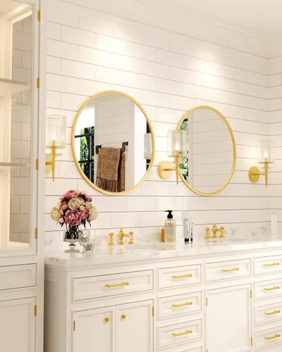 Miniatura 2 de Growsun - Espejo redondo dorado de 24 pulgadas, espejo circular de pared para tocador de baño, entrada o sala de estar con marco de metal