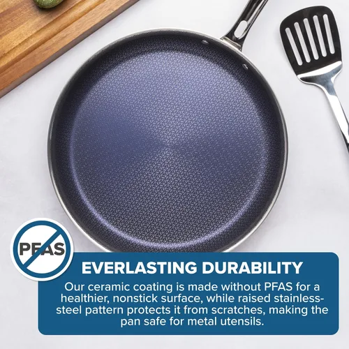Miniatura 4 de Viking Hybrid Plus - Sartén antiadherente de cerámica de 3 capas, fabricada sin PFAS, utensilios de cocina de inducción de 10 pulgadas, seguro