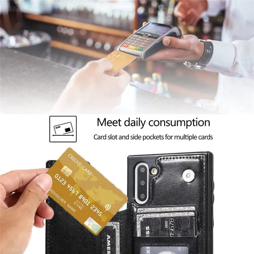 Miniatura 4 de Diseño para Samsung Galaxy Note 10 con protector de pantalla de vidrio templado ranura para tarjeta de crédito, billetera de cuero PU fundas